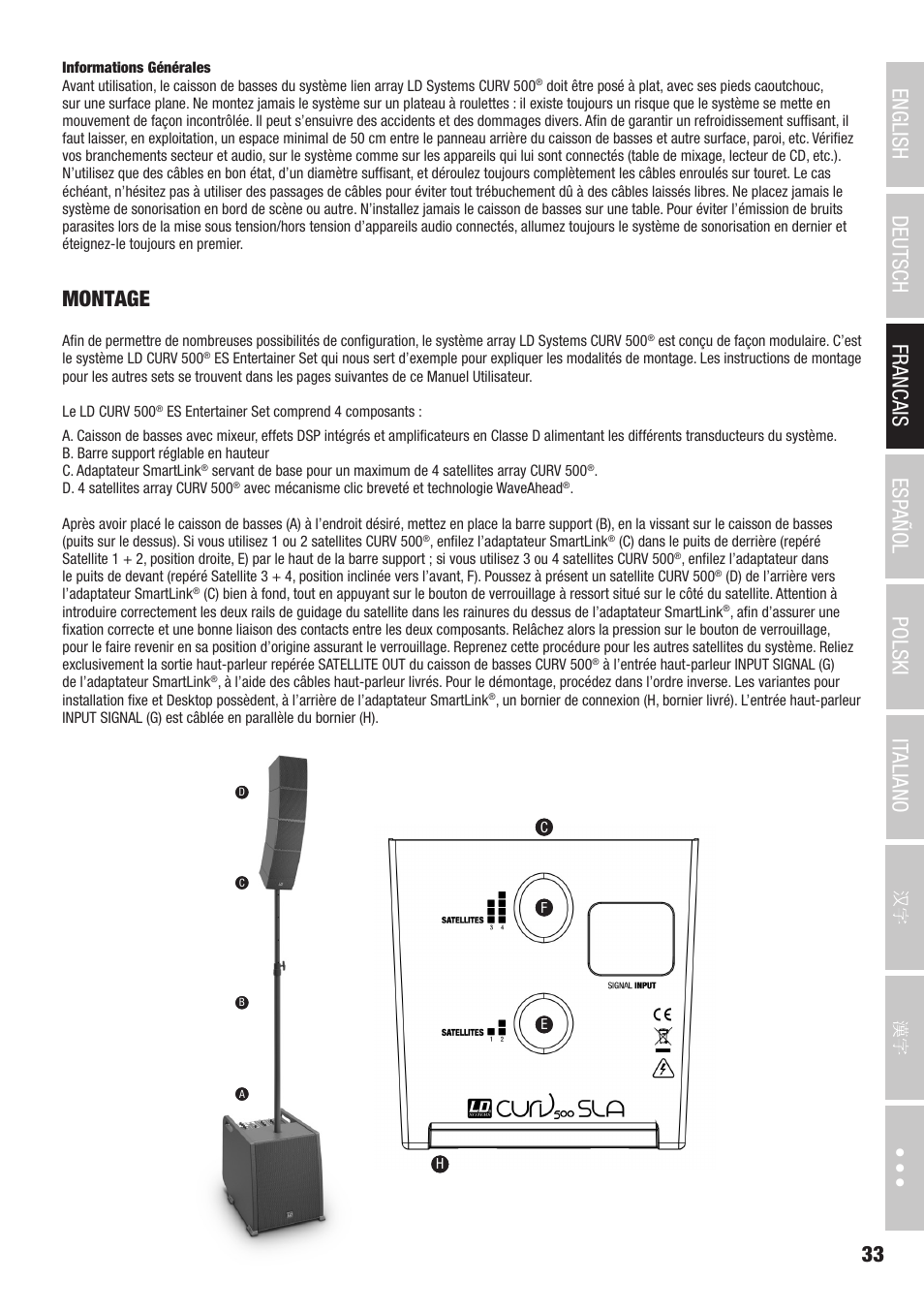 Montage | LD Systems CURV 500 AVS Portable Array System AV Set with Speaker Cables (Black) User Manual | Page 33 / 120