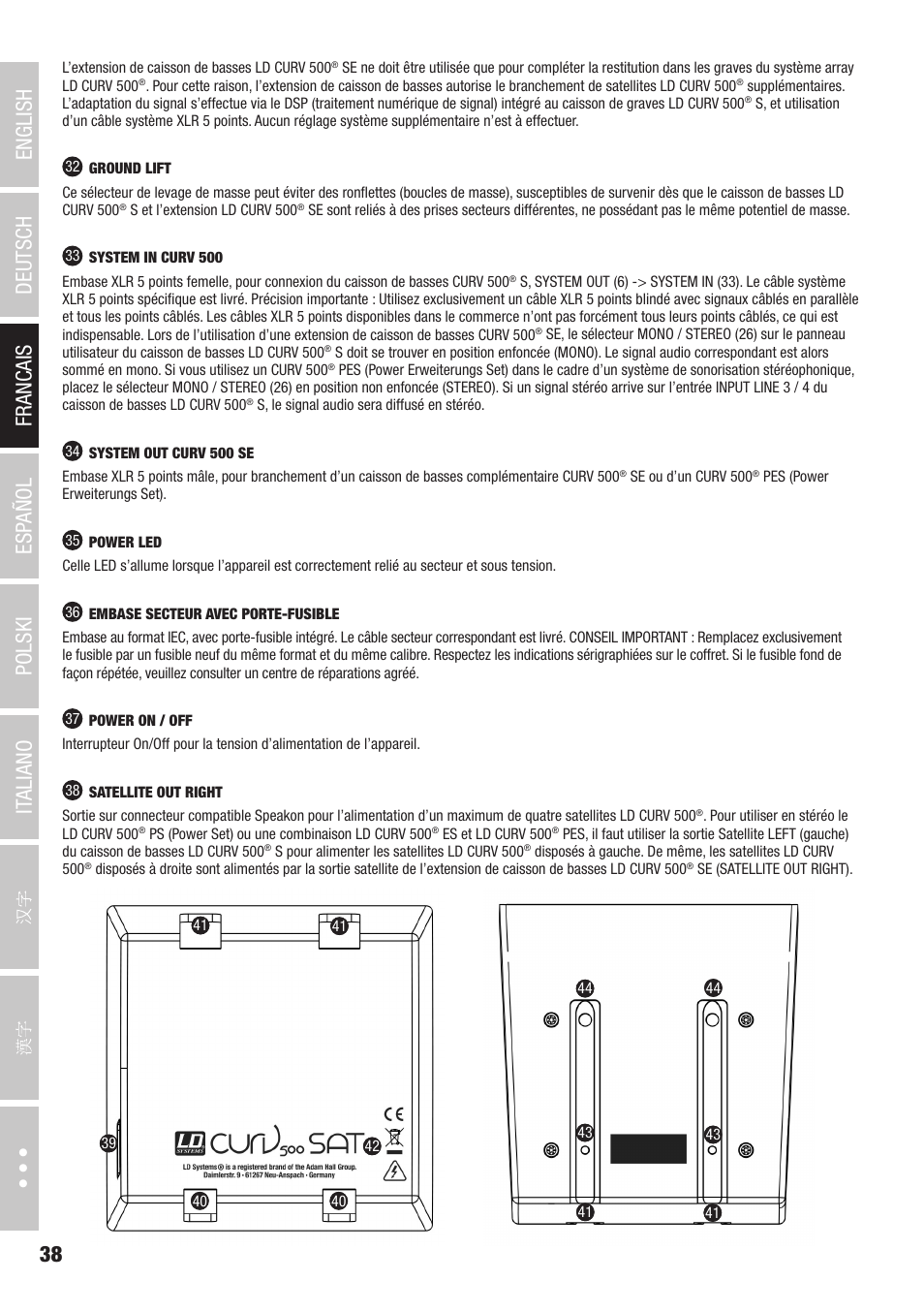 LD Systems CURV 500 AVS Portable Array System AV Set with Speaker Cables (Black) User Manual | Page 38 / 120