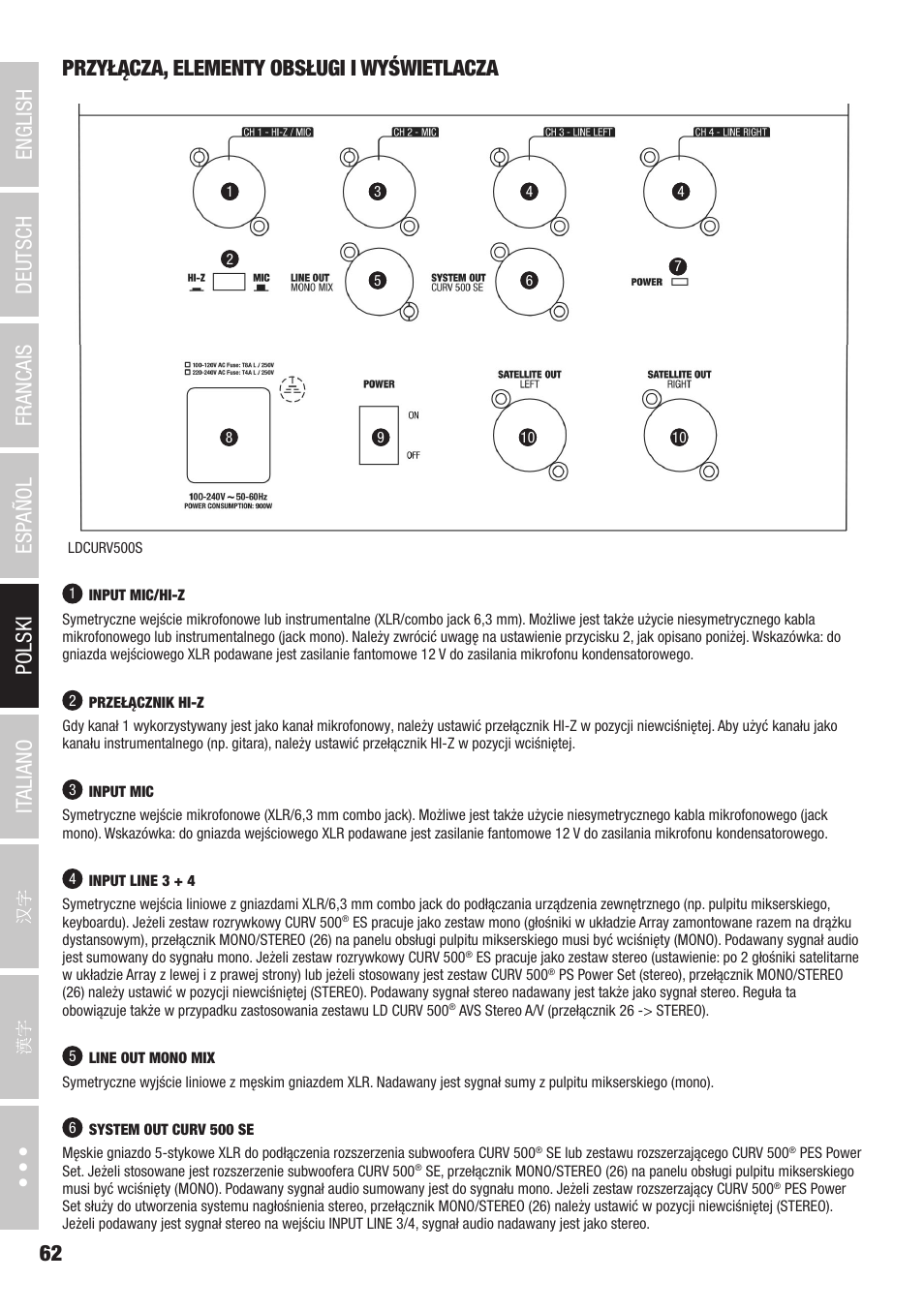 LD Systems CURV 500 AVS Portable Array System AV Set with Speaker Cables (Black) User Manual | Page 62 / 120