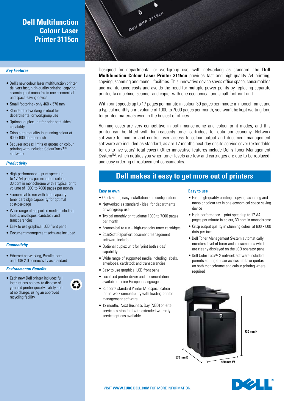 Dell Multifunction Color Laser Printer 3115cn User Manual | 2 pages