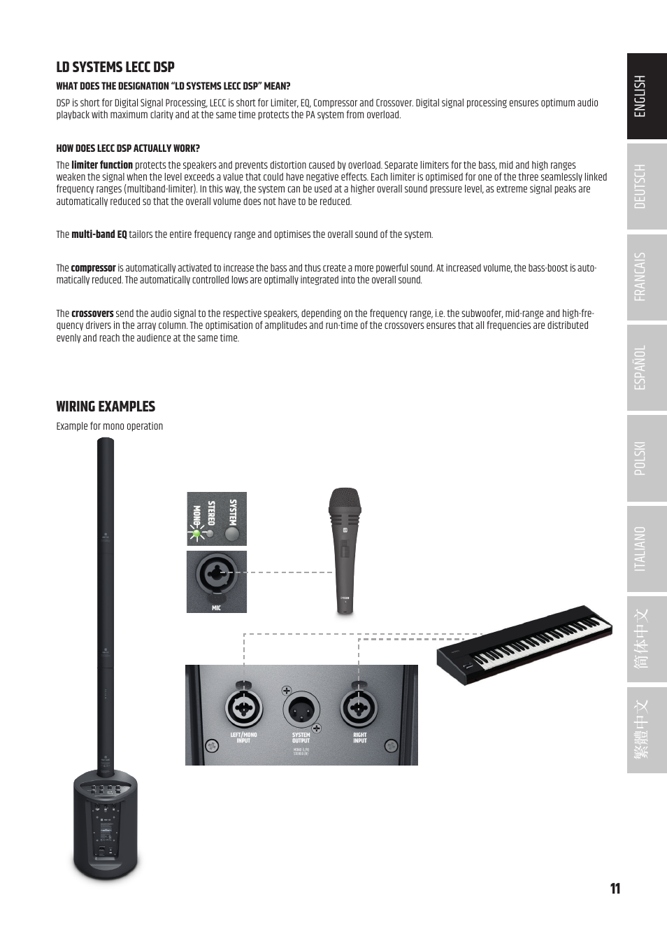 Ld systems lecc dsp, Wiring examples | LD Systems MAUI 5 Ultra-Portable Column PA System with Mixer and Bluetooth (Black) User Manual | Page 11 / 104