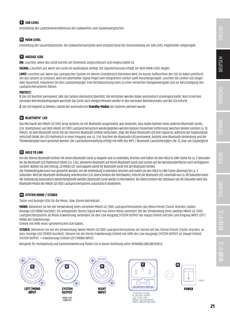 LD Systems MAUI 5 Ultra-Portable Column PA System with Mixer and Bluetooth (Black) User Manual | Page 21 / 104