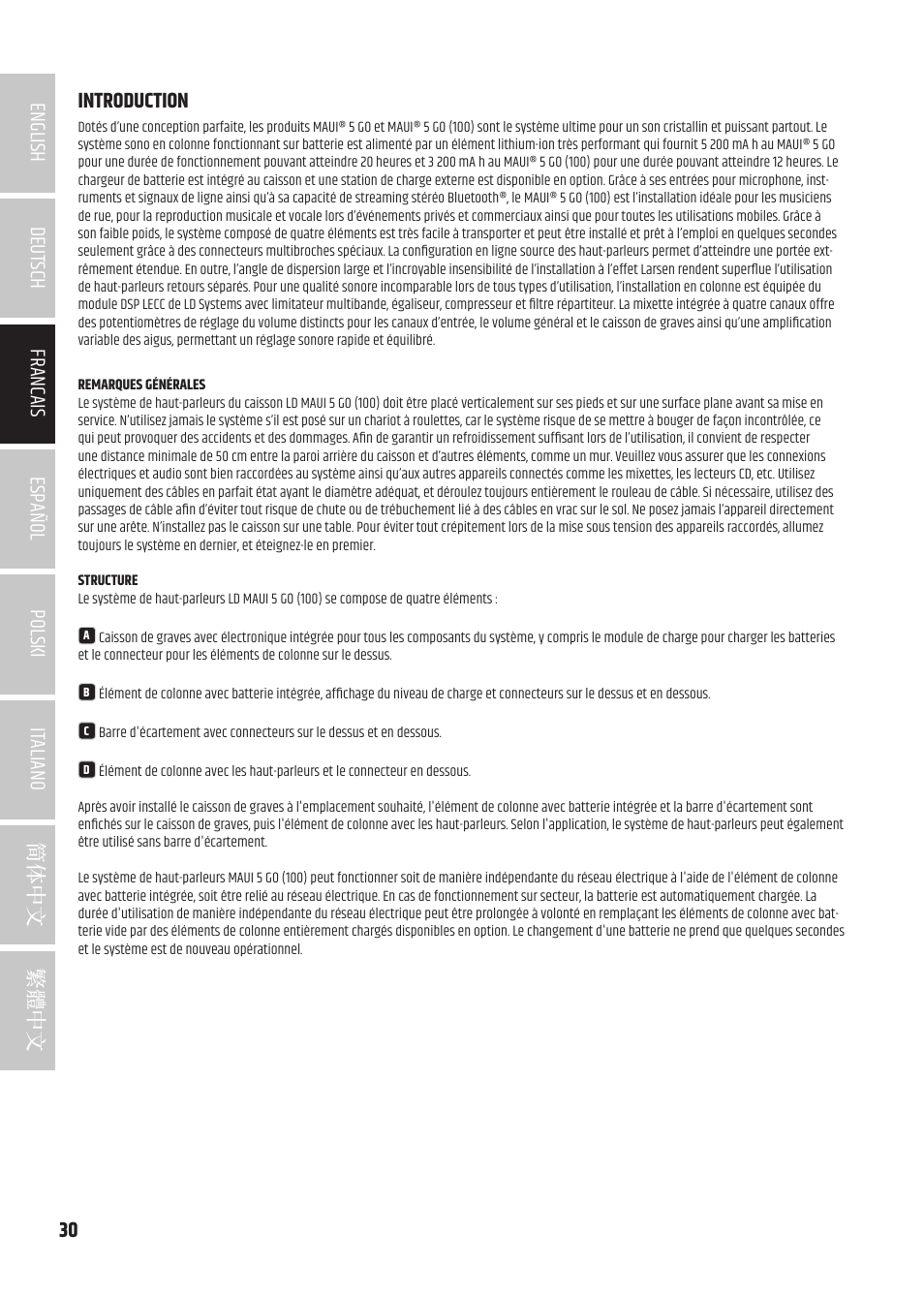 Introduction, Introduction 30 | LD Systems MAUI 5 Ultra-Portable Column PA System with Mixer and Bluetooth (Black) User Manual | Page 30 / 104