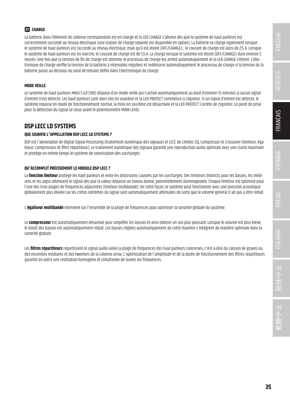 Dsp lecc ld systems | LD Systems MAUI 5 Ultra-Portable Column PA System with Mixer and Bluetooth (Black) User Manual | Page 35 / 104