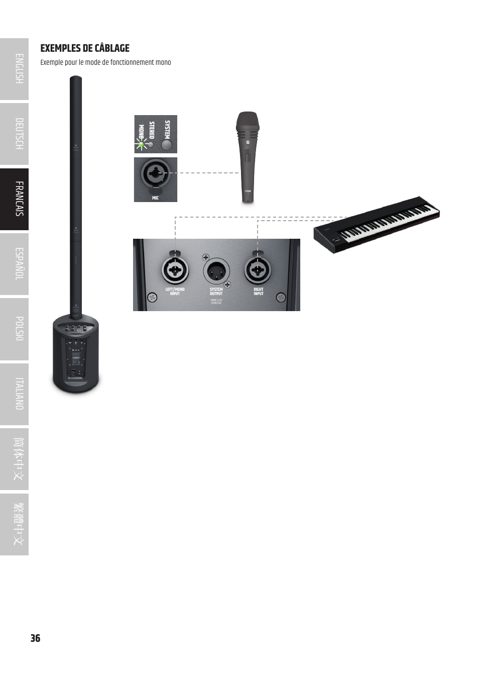 Exemples de câblage | LD Systems MAUI 5 Ultra-Portable Column PA System with Mixer and Bluetooth (Black) User Manual | Page 36 / 104