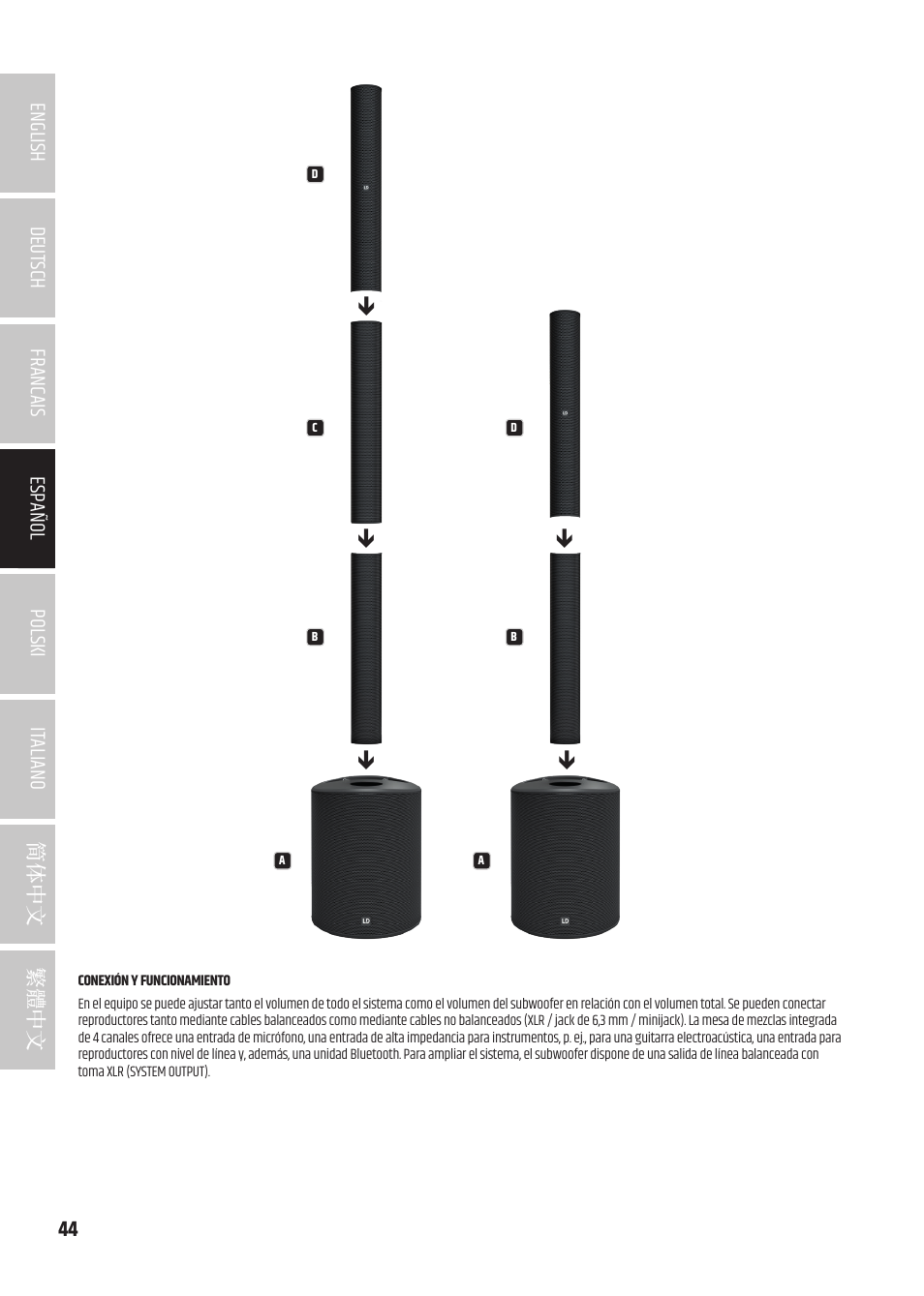 LD Systems MAUI 5 Ultra-Portable Column PA System with Mixer and Bluetooth (Black) User Manual | Page 44 / 104