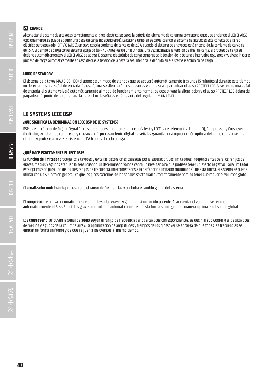 Ld systems lecc dsp | LD Systems MAUI 5 Ultra-Portable Column PA System with Mixer and Bluetooth (Black) User Manual | Page 48 / 104