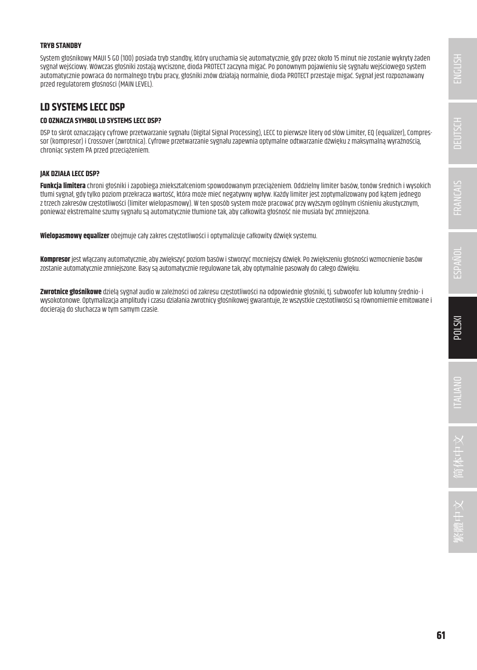 Ld systems lecc dsp | LD Systems MAUI 5 Ultra-Portable Column PA System with Mixer and Bluetooth (Black) User Manual | Page 61 / 104