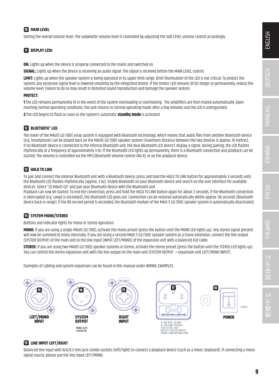 LD Systems MAUI 5 Ultra-Portable Column PA System with Mixer and Bluetooth (Black) User Manual | Page 9 / 104