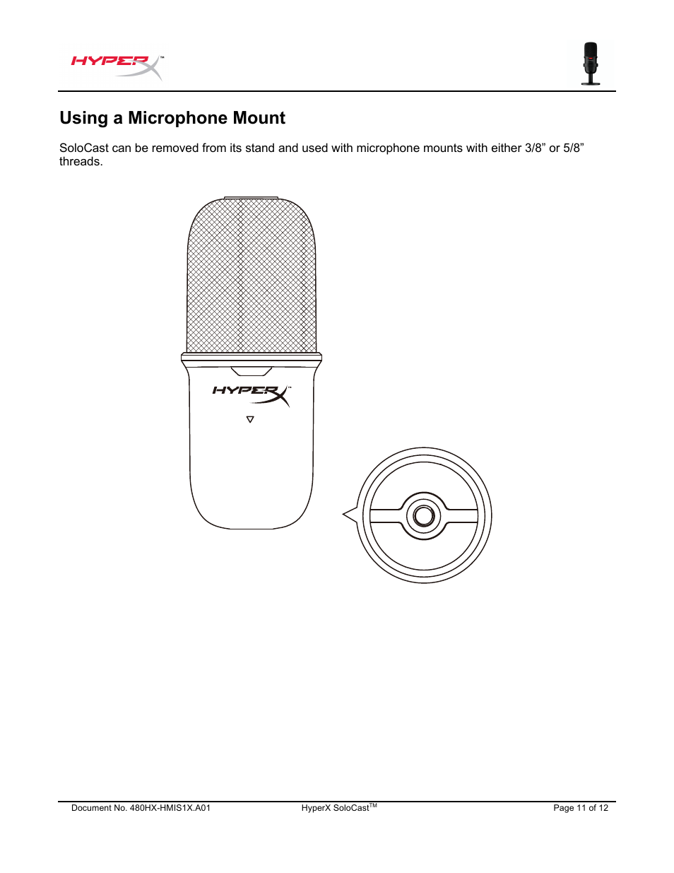 Using a microphone mount | HyperX SoloCast USB Condenser Microphone User Manual | Page 12 / 193