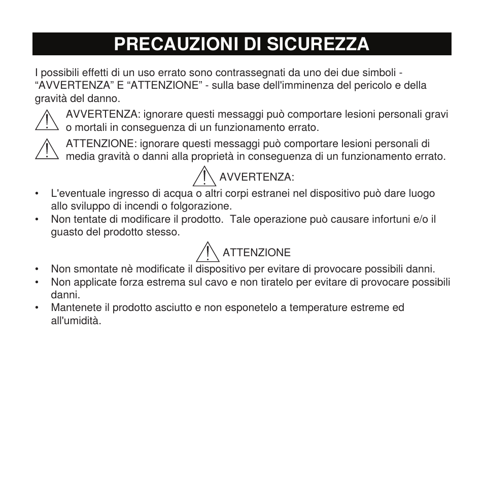 Precauzioni di sicurezza | Shure X2u XLR to USB Microphone Signal Adapter and SM57 Microphone Bundle User Manual | Page 12 / 108