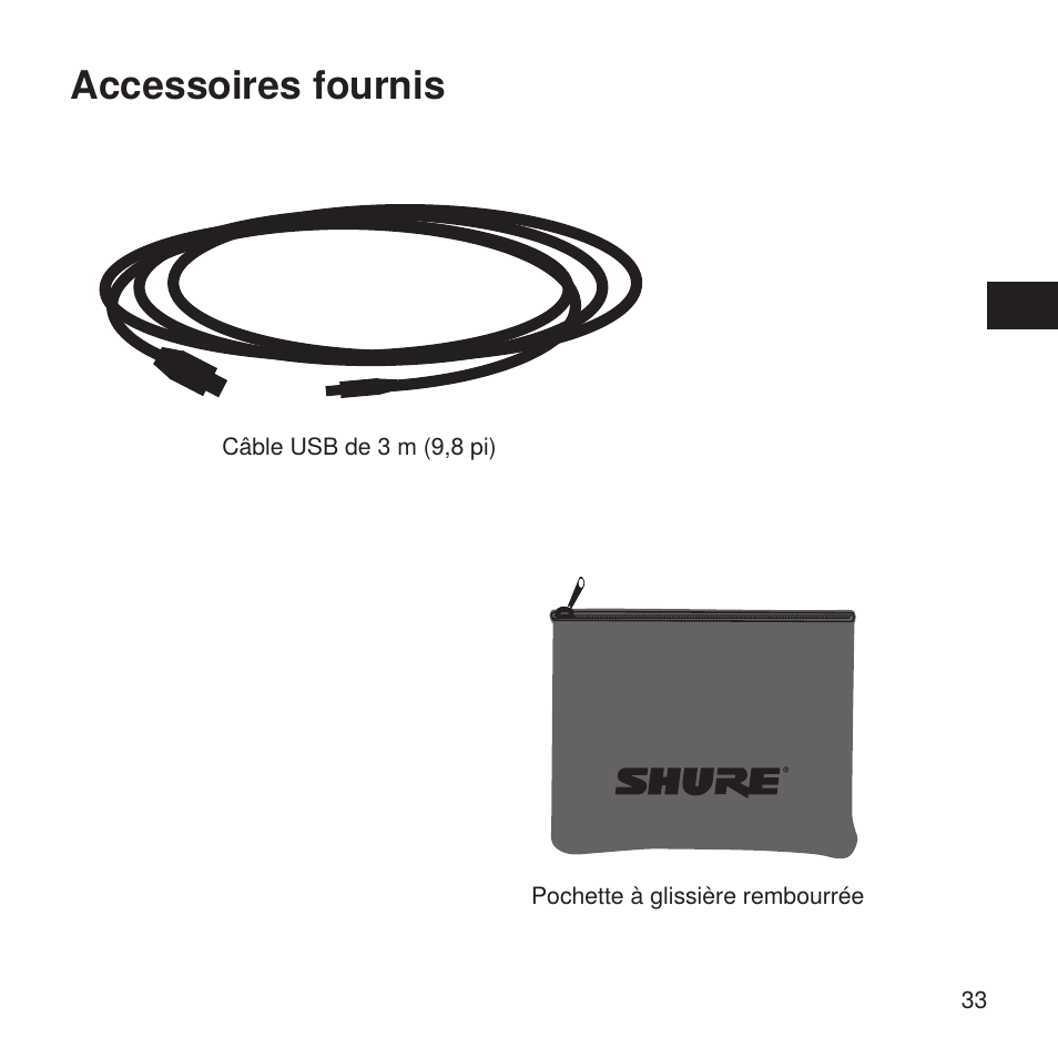 Accessoires fournis | Shure X2u XLR to USB Microphone Signal Adapter and SM57 Microphone Bundle User Manual | Page 33 / 108