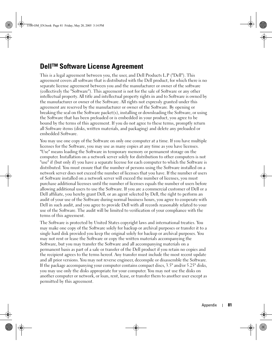 Dell™ software license agreement | Dell 1100 User Manual | Page 89 / 95