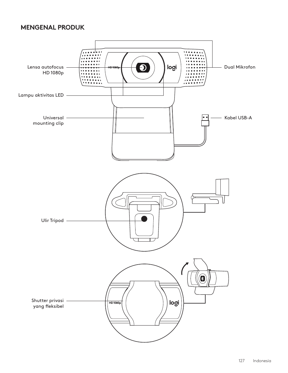 Indonesia 127, Mengenal produk | Logitech C920e 1080p Business Webcam User Manual | Page 127 / 130