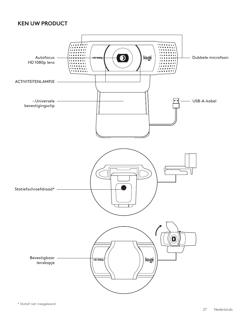 Nederlands 27, Ken uw product | Logitech C920e 1080p Business Webcam User Manual | Page 27 / 130