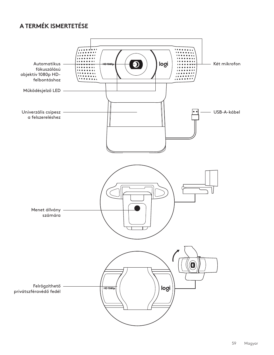 Magyar 59, A termék ismertetése | Logitech C920e 1080p Business Webcam User Manual | Page 59 / 130