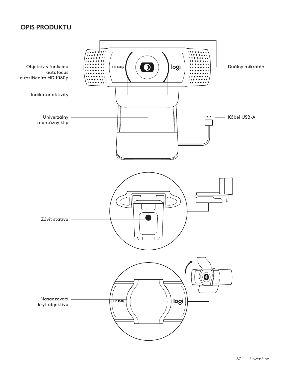 Slovenčina 67, Opis produktu | Logitech C920e 1080p Business Webcam User Manual | Page 67 / 130
