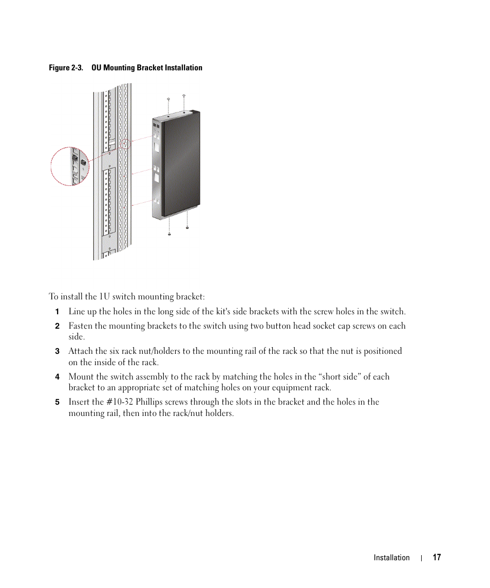 Figure 2-3, Ou mounting bracket installation | Dell 2161DS User Manual | Page 17 / 86