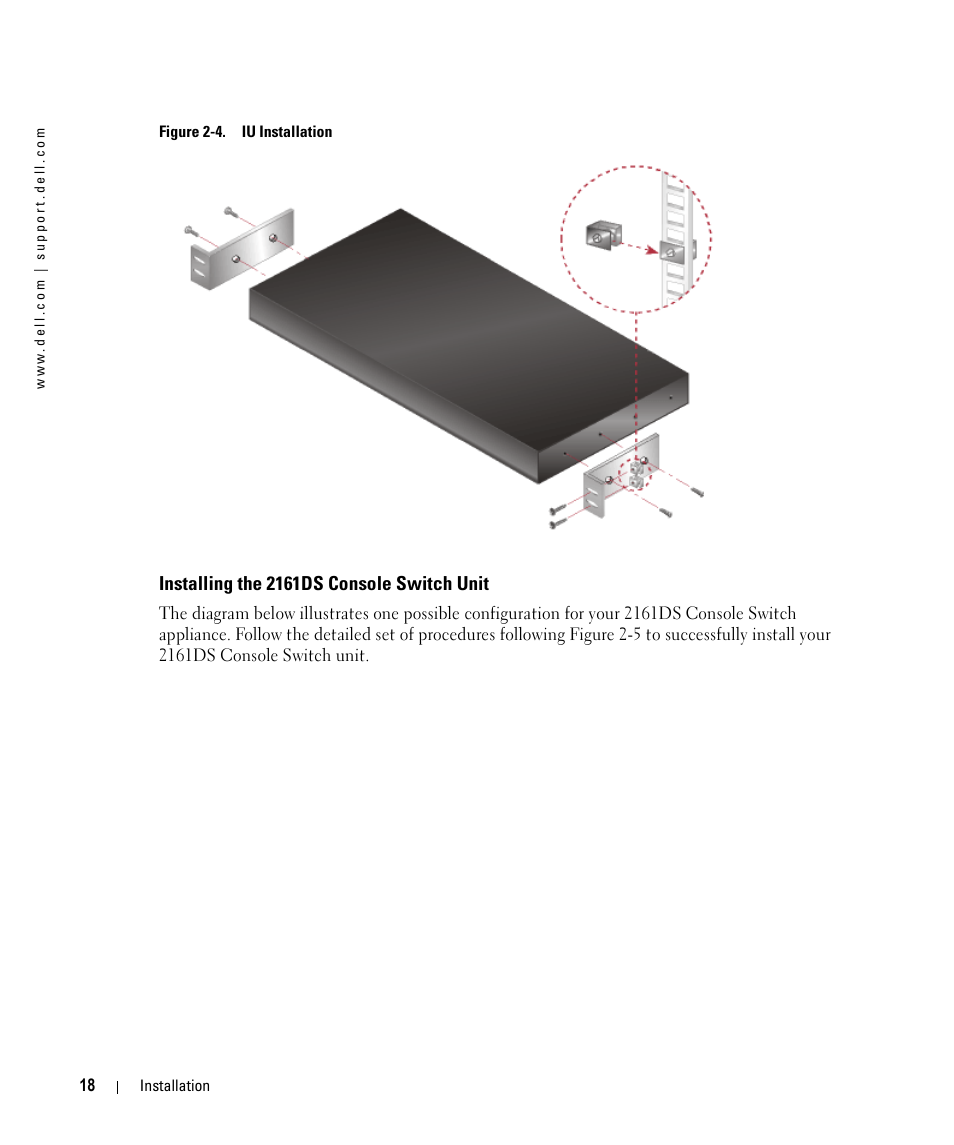 Installing the 2161ds console switch unit, Figure 2-4, Iu installation | Dell 2161DS User Manual | Page 18 / 86