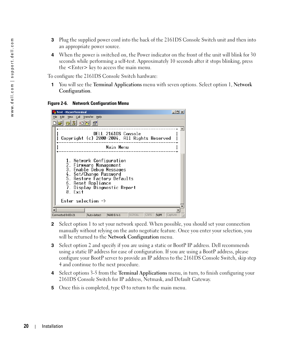 Figure 2-6, Network configuration menu | Dell 2161DS User Manual | Page 20 / 86