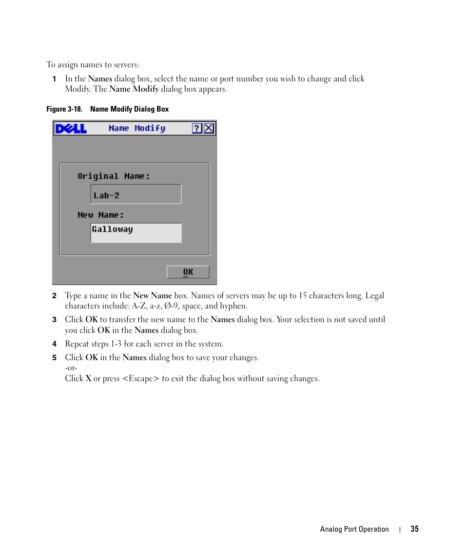 Figure 3-18, Name modify dialog box | Dell 2161DS User Manual | Page 35 / 86