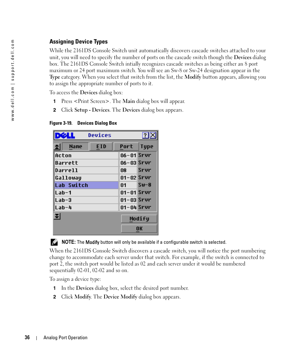 Assigning device types, Figure 3-19, Devices dialog box | Dell 2161DS User Manual | Page 36 / 86