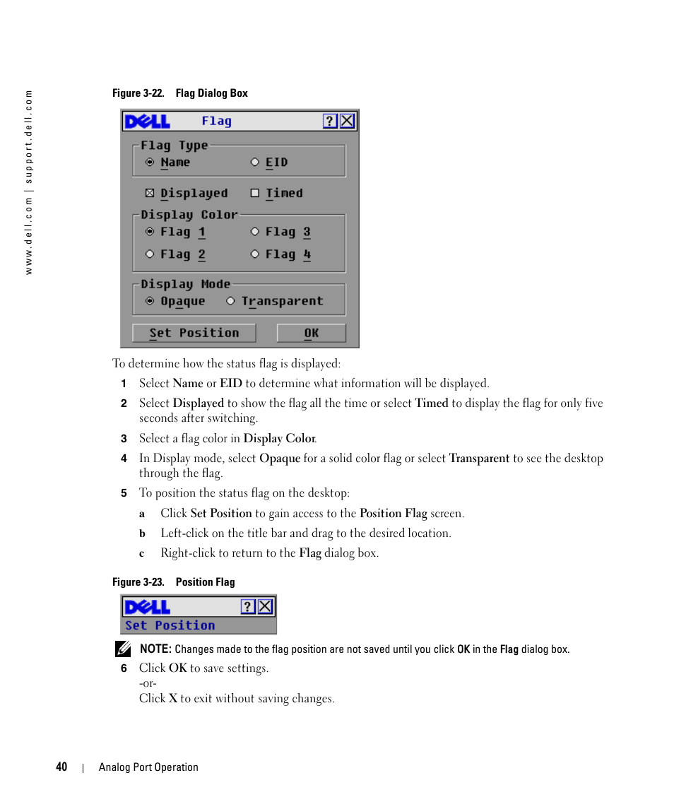 Figure 3-22, Flag dialog box, Figure 3-23 | Position flag | Dell 2161DS User Manual | Page 40 / 86