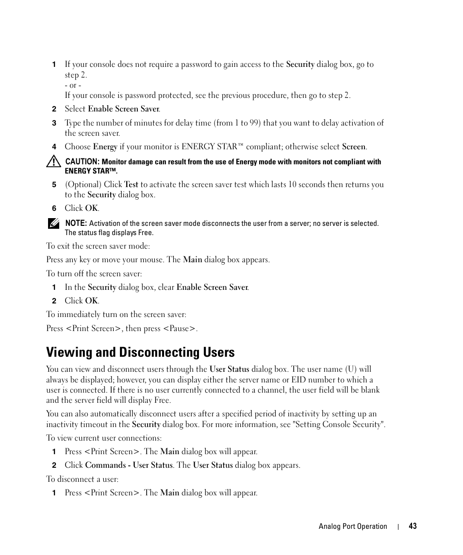 Viewing and disconnecting users | Dell 2161DS User Manual | Page 43 / 86