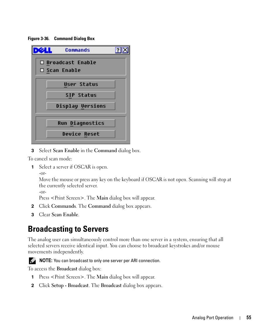 Broadcasting to servers, Figure 3-36, Command dialog box | Dell 2161DS User Manual | Page 55 / 86