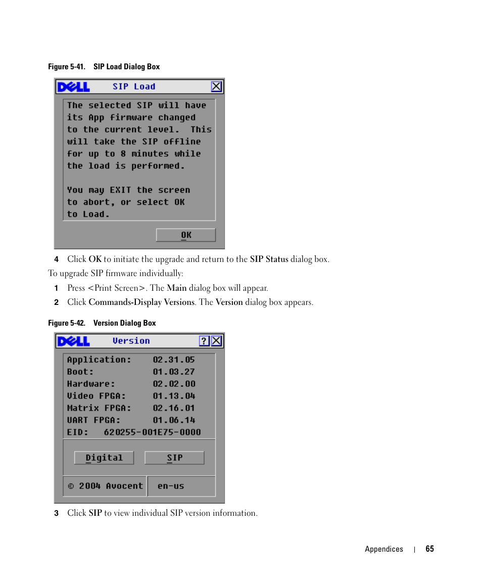 Figure 5-41, Sip load dialog box, Figure 5-42 | Version dialog box | Dell 2161DS User Manual | Page 65 / 86