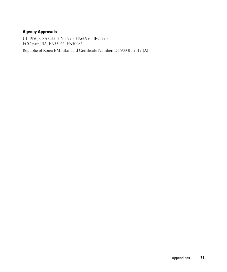 Agency approvals | Dell 2161DS User Manual | Page 71 / 86