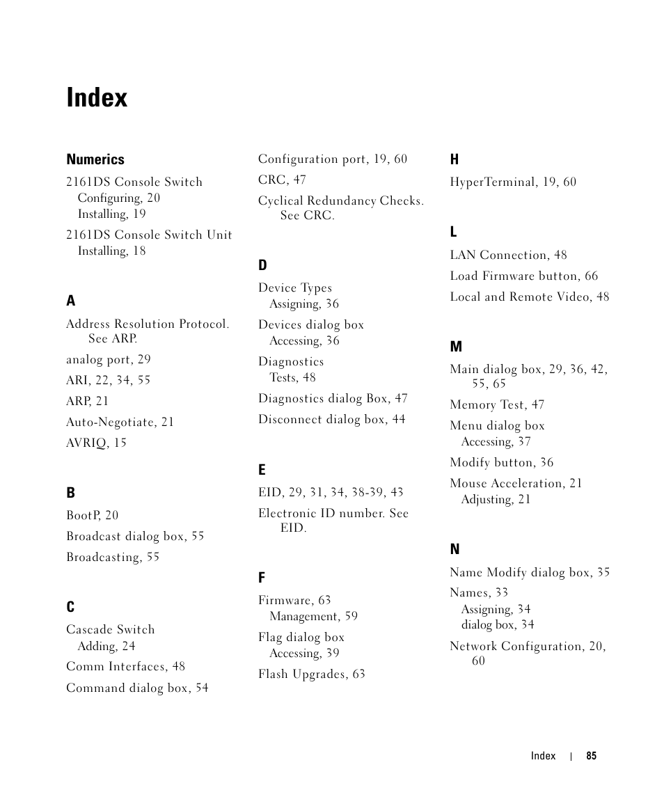 Index | Dell 2161DS User Manual | Page 85 / 86