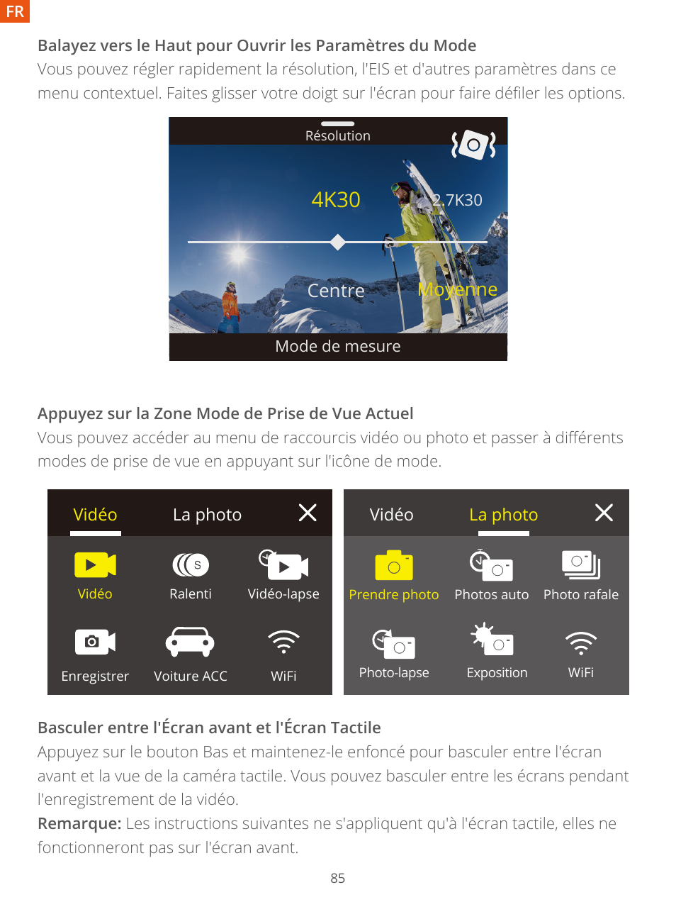 4k30, Centre, Moyenne | AKASO Brave 7 Action Camera User Manual | Page 87 / 159