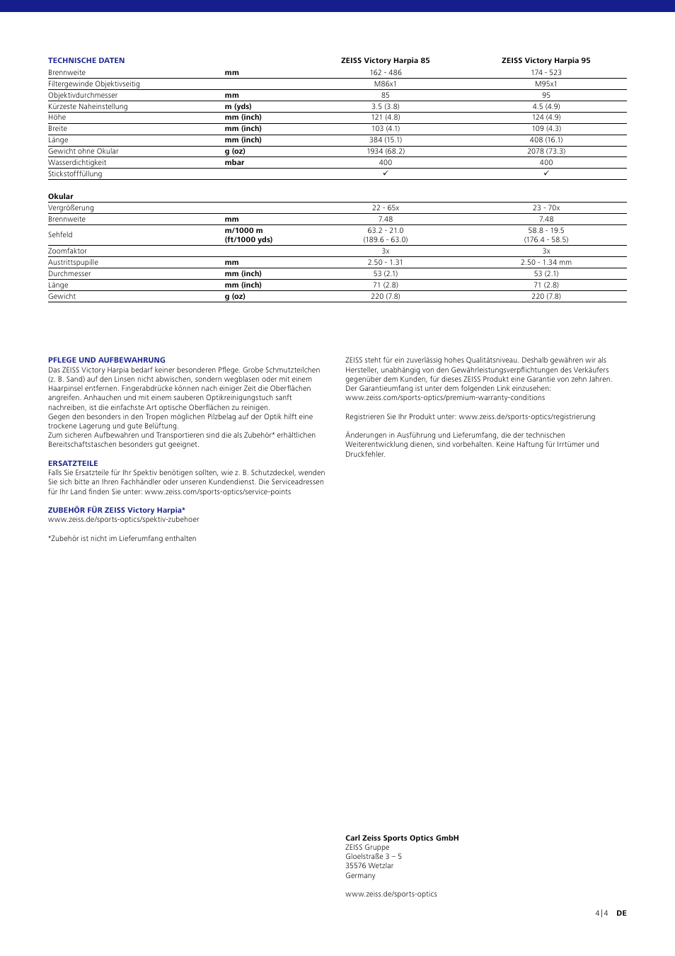 Carl Zeiss Victory Harpia 85 Spotting Scope (Angled Viewing, Requires Eyepiece) User Manual | Page 5 / 9