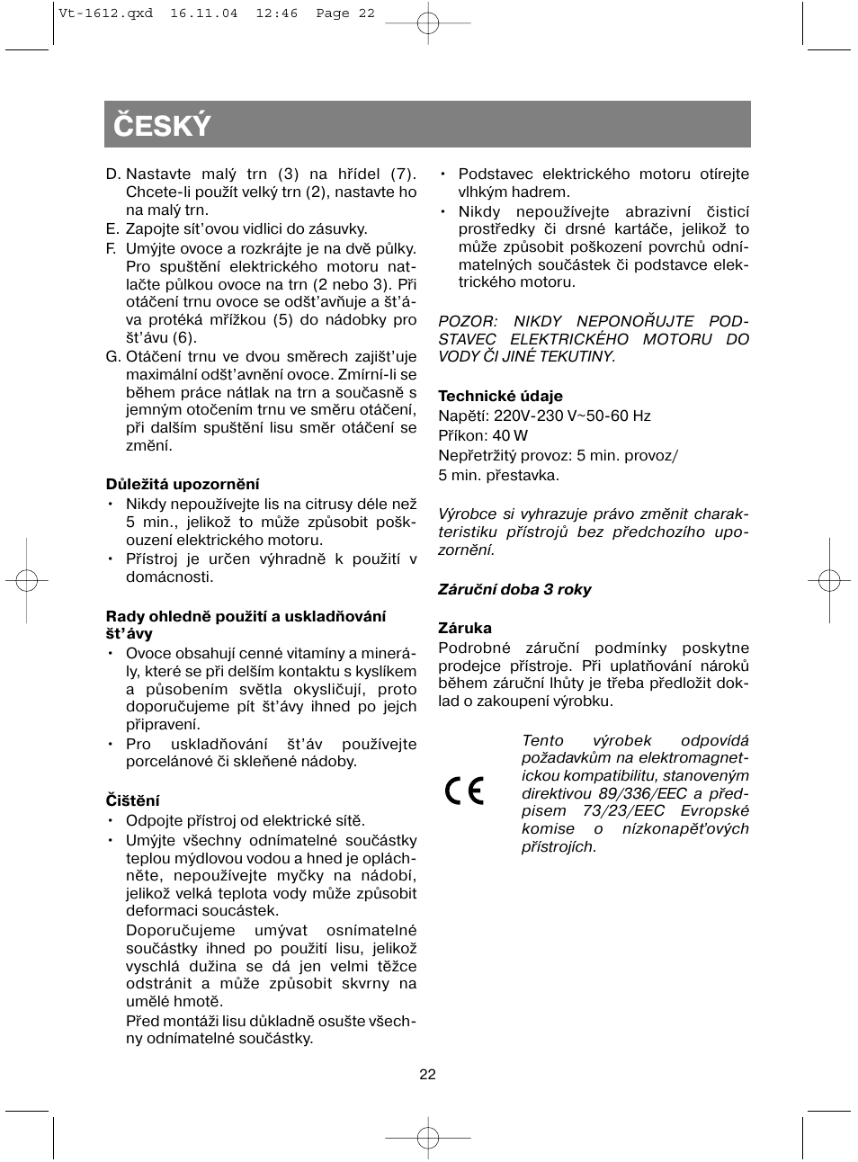 Èeský | Vitek VT-1612 W User Manual | Page 25 / 32
