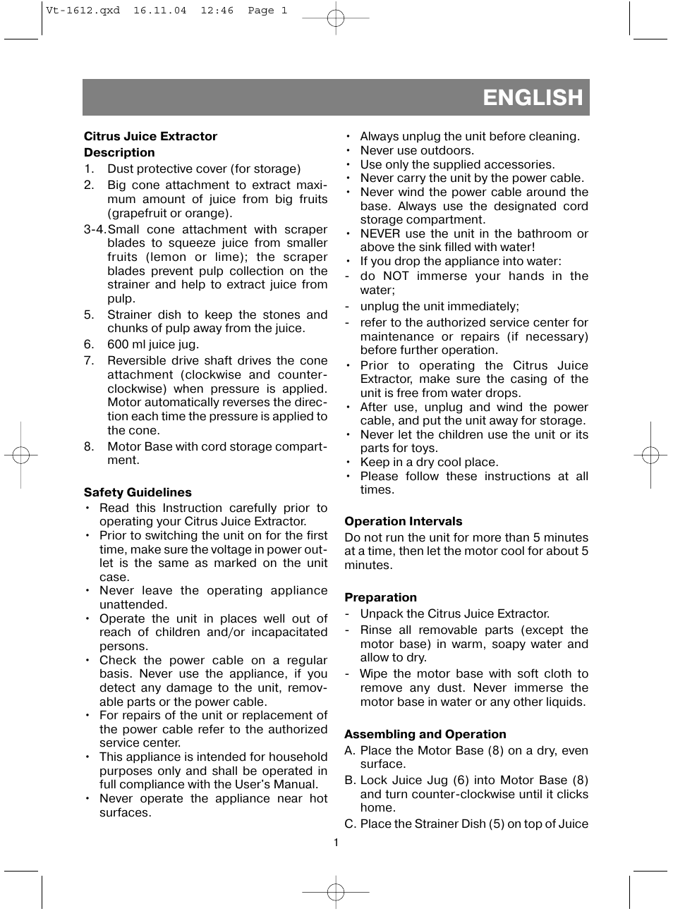 English | Vitek VT-1612 W User Manual | Page 4 / 32