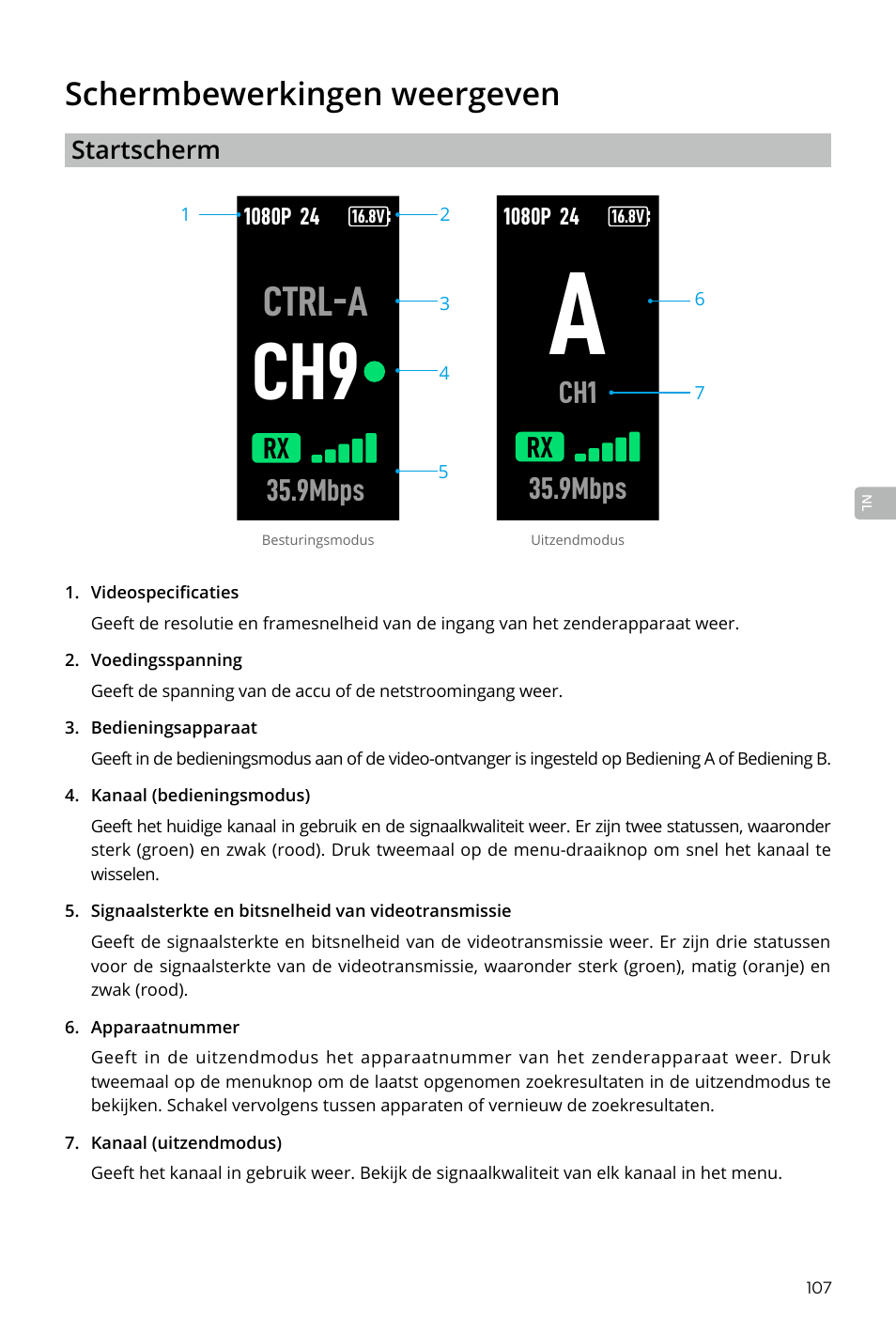 Schermbewerkingen weergeven, Ctrl-a, 9mbps | DJI Transmission Standard TX/RX Combo User Manual | Page 107 / 133