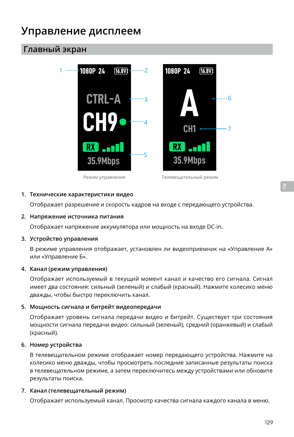 Управление дисплеем, Ctrl-a, 9mbps | DJI Transmission Standard TX/RX Combo User Manual | Page 129 / 133