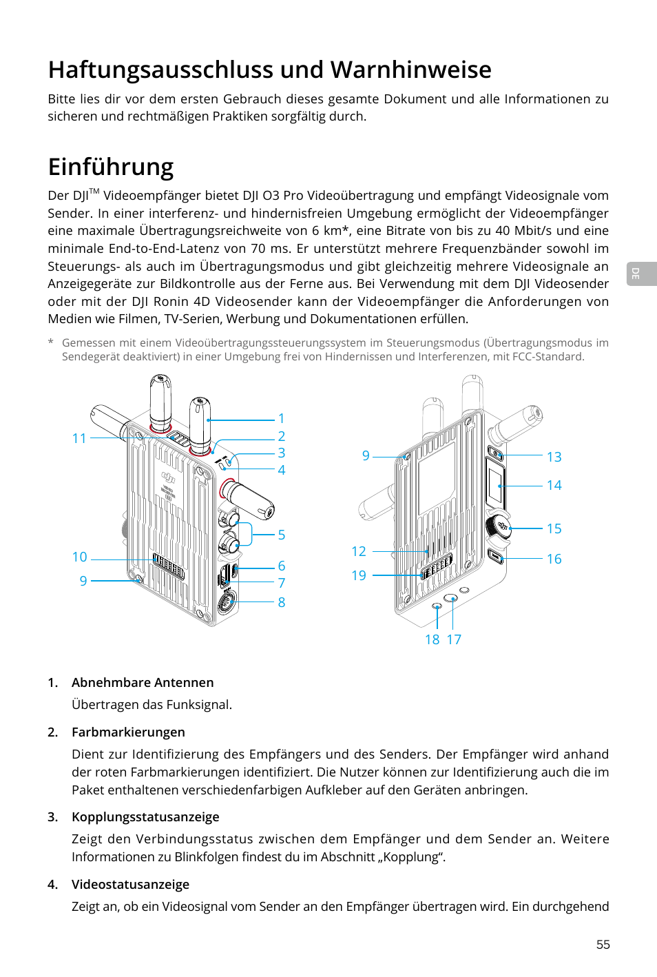 Haftungsausschluss und warnhinweise, Einführung, Einführung 55 | DJI Transmission Standard TX/RX Combo User Manual | Page 55 / 133