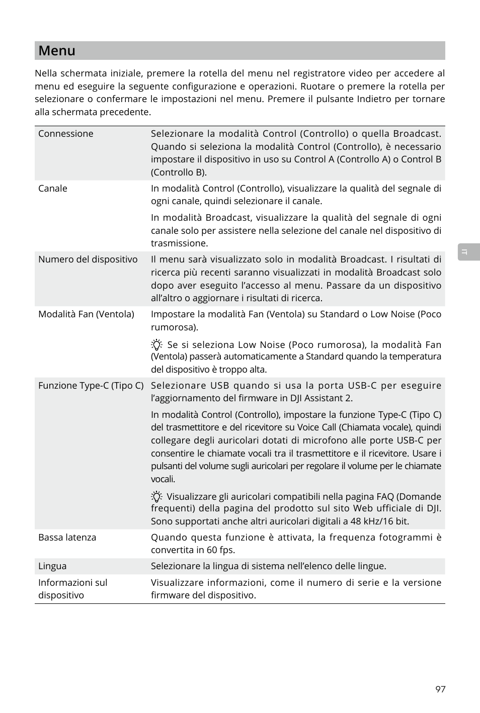 Menu | DJI Transmission Standard TX/RX Combo User Manual | Page 97 / 133