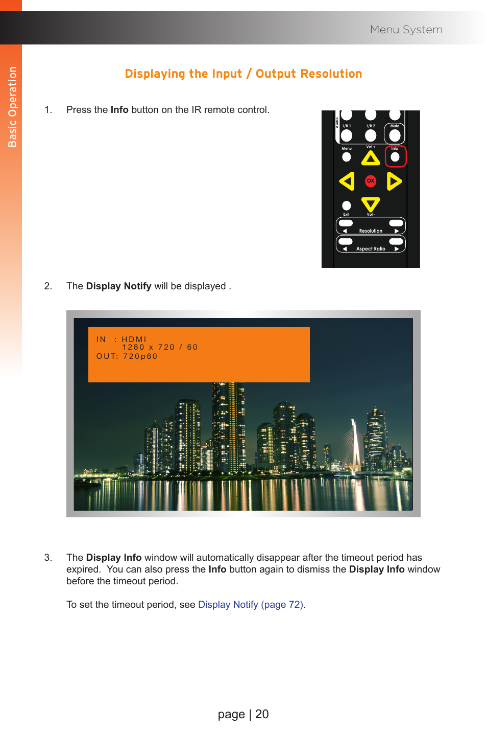 Displaying the input / output resolution, Page | 20 | Gefen EXT-MFP Audio/Video Multi-Format Processor User Manual | Page 30 / 258