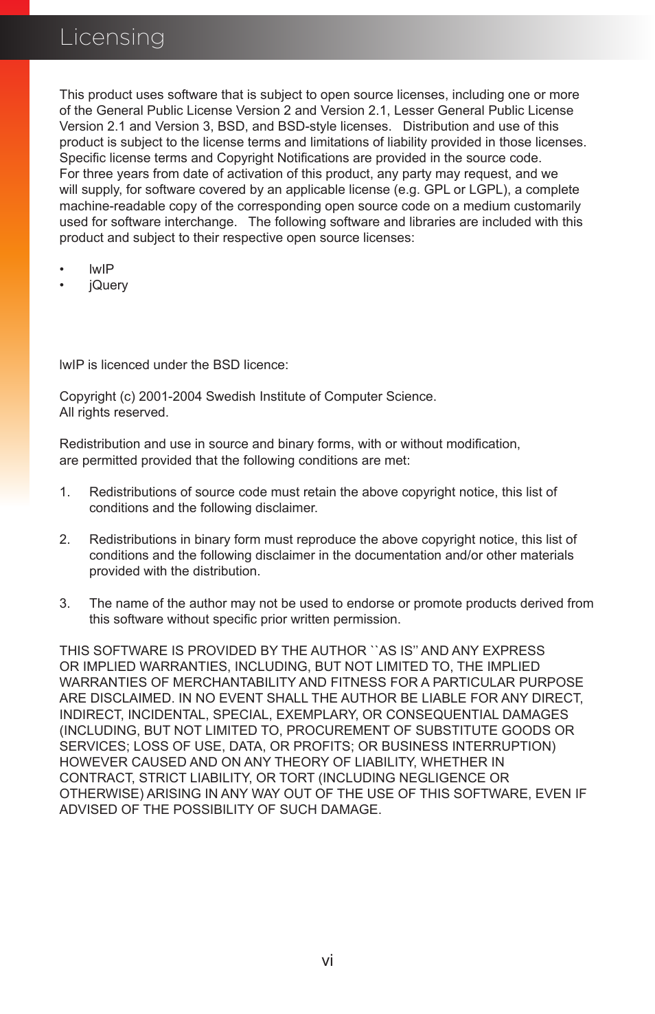 Licensing | Gefen EXT-MFP Audio/Video Multi-Format Processor User Manual | Page 6 / 258