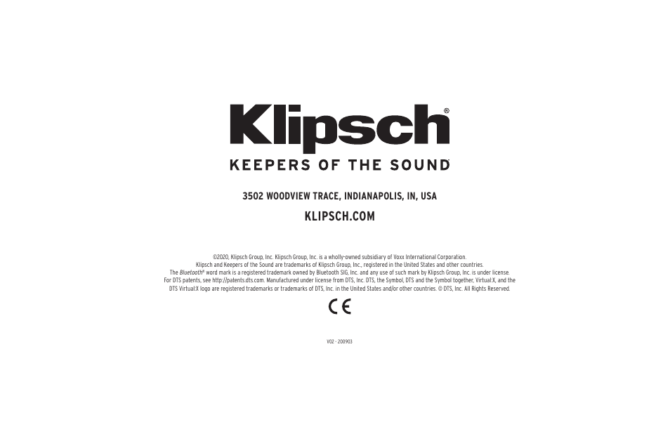 3502 woodview trace, indianapolis, in, usa | Klipsch Cinema 600 600W 3.1-Channel Soundbar System User Manual | Page 46 / 46