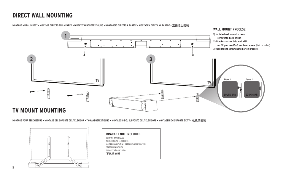 Direct wall mounting tv mount mounting | Klipsch Cinema 600 600W 3.1-Channel Soundbar System User Manual | Page 6 / 46