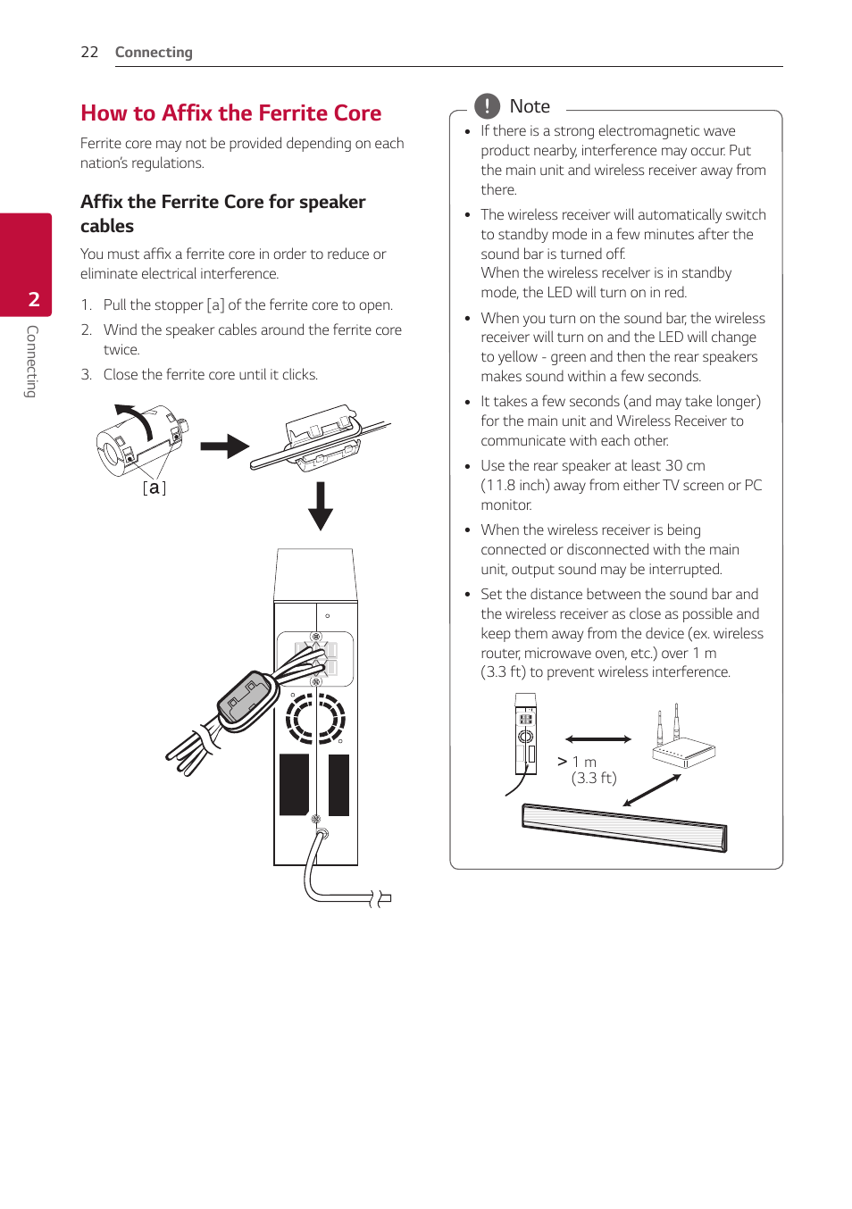 How to affix the ferrite core, 22 – how to affix the ferrite core | LG GX 420W 3.1-Channel Soundbar System User Manual | Page 22 / 47