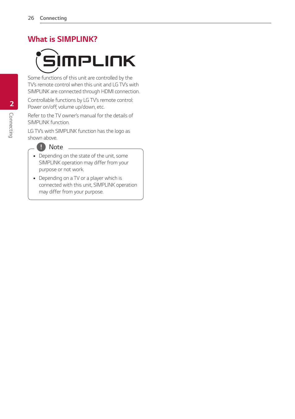 What is simplink, 26 – what is simplink | LG GX 420W 3.1-Channel Soundbar System User Manual | Page 26 / 47