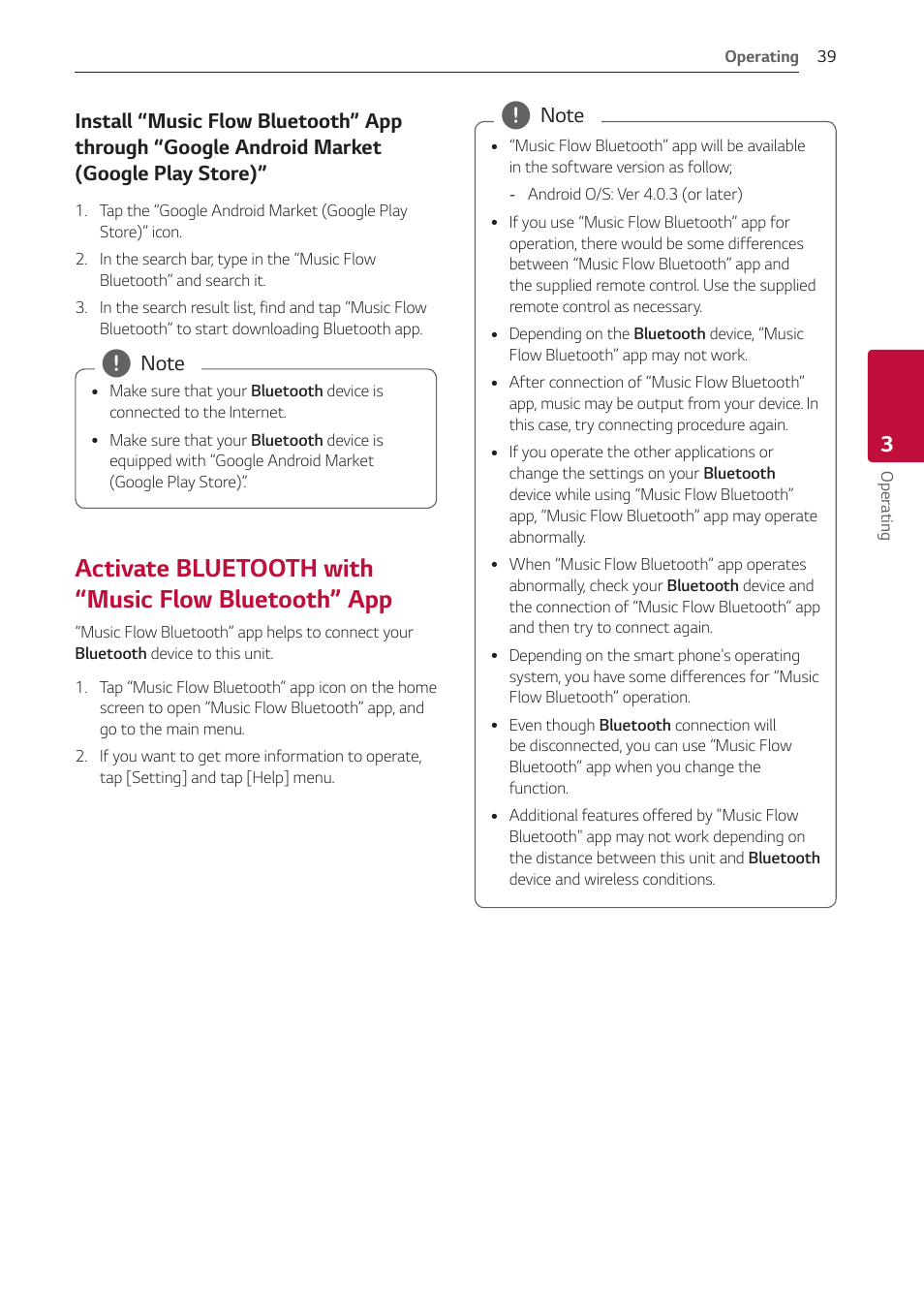 Activate bluetooth with “music flow bluetooth” app, 39 – activate bluetooth with “music flow, Bluetooth” app | LG GX 420W 3.1-Channel Soundbar System User Manual | Page 39 / 47
