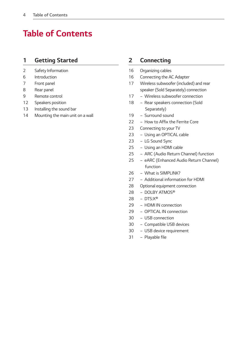 LG GX 420W 3.1-Channel Soundbar System User Manual | Page 4 / 47