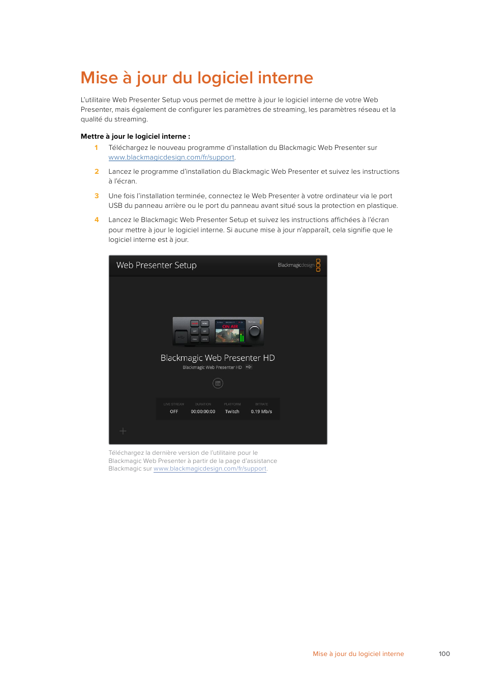 Mise à jour du logiciel interne | Blackmagic Design Web Presenter 4K User Manual | Page 100 / 419