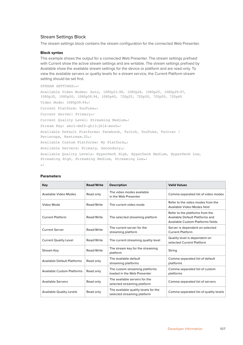 Stream settings block | Blackmagic Design Web Presenter 4K User Manual | Page 107 / 419